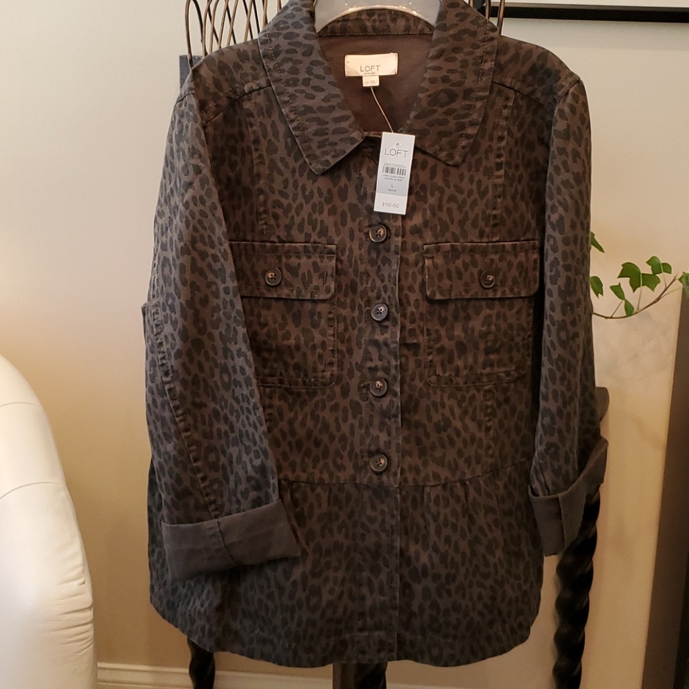 LOFT Large Petite Lightweight Leopard Fall Jacket
